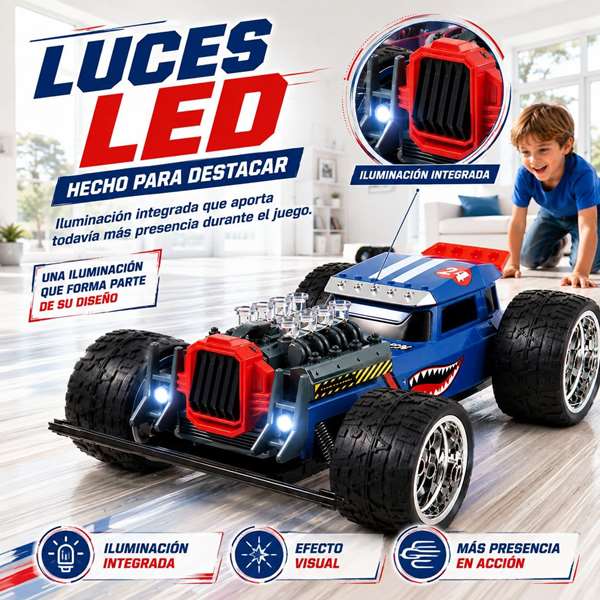 JugaToys Coche Radio Control High Speed Hotrod Tiburón 2.4Ghz con Humo y LED