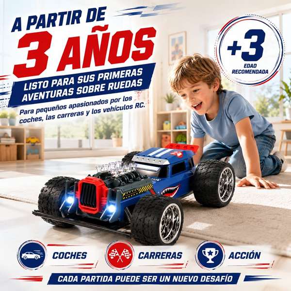 JugaToys Coche Radio Control High Speed Hotrod Tiburón 2.4Ghz con Humo y LED