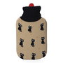Edm Bolsa de agua caliente 2 l modelo gatos negros con funda de lana 20 x 1,5 x 34,5 cm