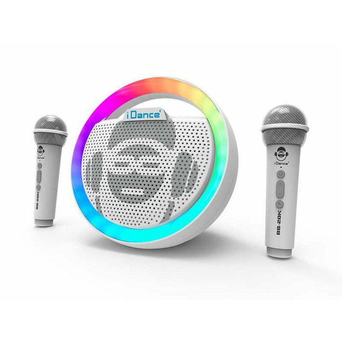 iDance Altavoz karaoke circular con luces disco y 2 micrófonos inalámbricos