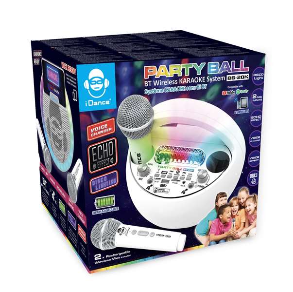 iDance Altavoz karaoke circular con luces disco y 2 micrófonos inalámbricos