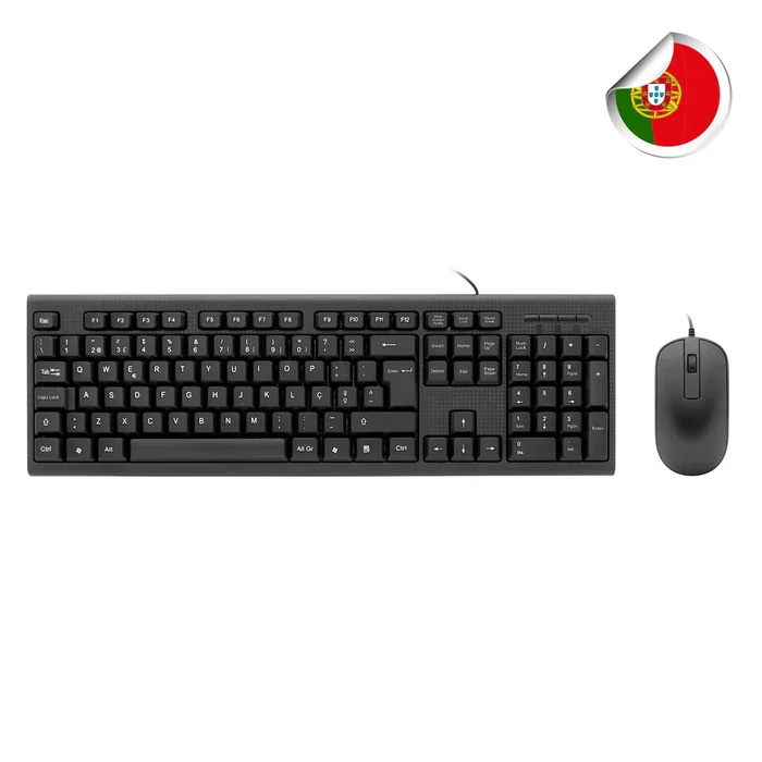 Coolbox COO-KTR-02UPT - Kit Teclado y Ratón USB Portugués ISO de Membrana Silencioso + Ratón Óptico 1000 DPI Resistentes a Salpicaduras