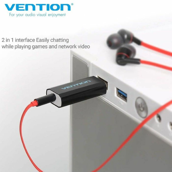 Vention VAB-S15-B Tarjeta de sonido USB macho a Jack 3,5 mm hembra en negro