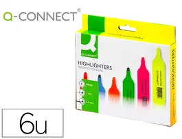 Q-connect Rotulador Fluorescente Punta Biselada, Caja de 6 Unidades, Colores Surtidos