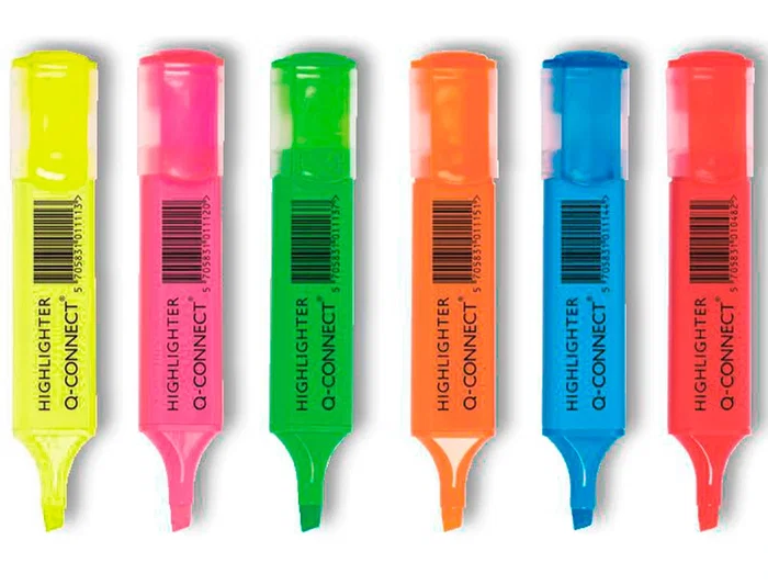 Q-connect Rotulador Fluorescente Punta Biselada, Caja de 6 Unidades, Colores Surtidos