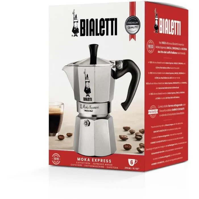 Bialetti Cafetera Moka Express 6 Tazas 0,30 L Plata Bialetti Cafetera Moka Express 6 Tazas 0,30 L Plata