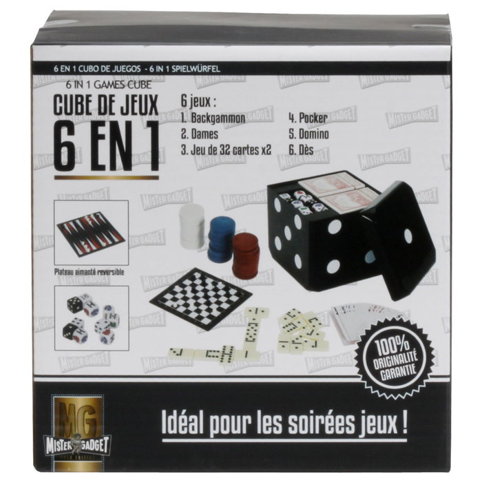 Mister Gadget Cubo De Juegos 6 En 1 Vintage Backgammon Damas Ajedrez Cartas Domino Casino Dados 15x15cm