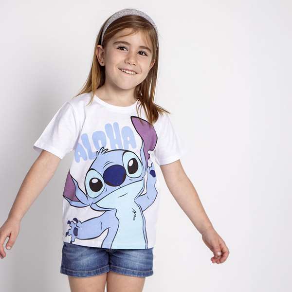 Cerdá Camiseta de Manga Corta Single Jersey Personaje Stitch Color Blanco para Niños de 5 Años