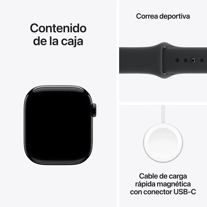 Apple watch series 11 (gps) 42 mm aluminio color negro azabache reloj inteligente con pulsera deportiva fluoroelastÓmero negro t