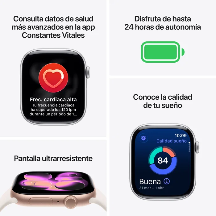 Apple watch series 11 (gps) 42 mm aluminio color negro azabache reloj inteligente con pulsera deportiva fluoroelastÓmero negro t