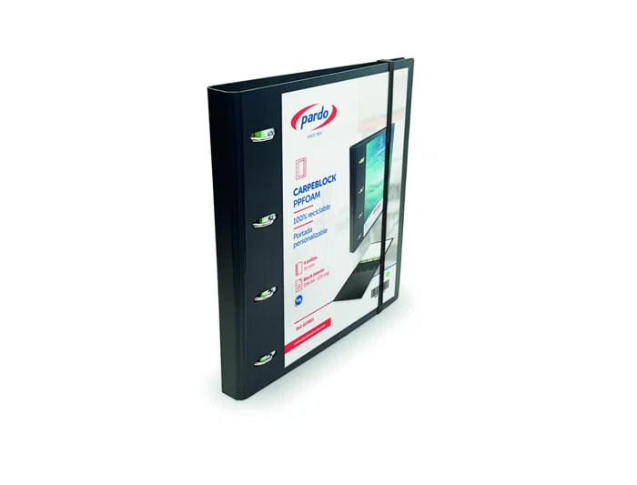 Pardo Carpeta con Recambio Personalizable 4 Anillas 35 mm Negro PP Foam, Block 120 Hojas 90 grs, Separador 5 Colores, A4