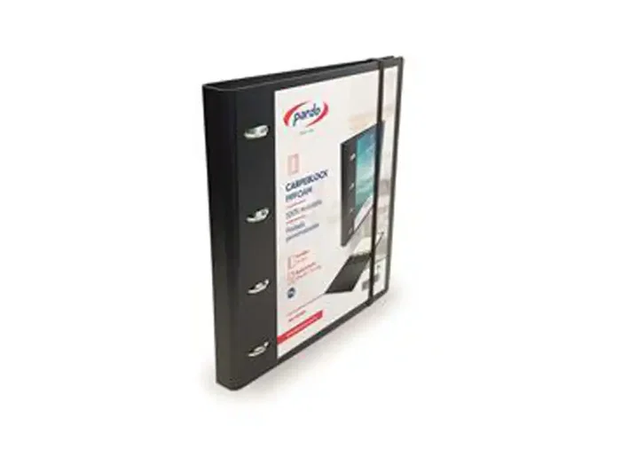 Pardo Carpeta con Recambio Personalizable 4 Anillas 35 mm Negro PP Foam, Block 120 Hojas 90 grs, Separador 5 Colores, A4