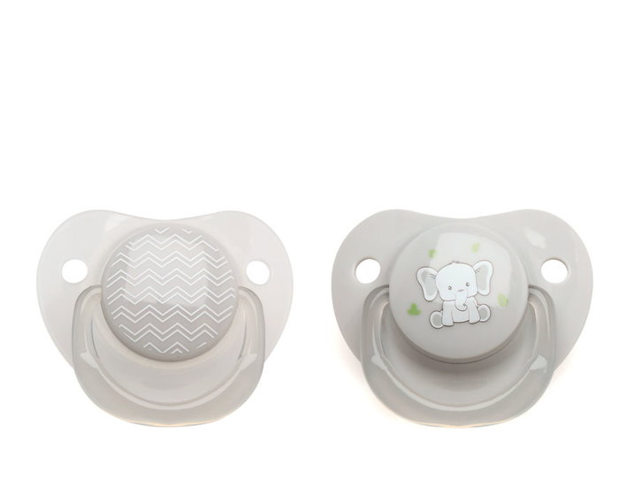 KioKids Set 2 Chupetes Ortodónticos Elefante Gris + 6 Meses Silicona Alta Calidad