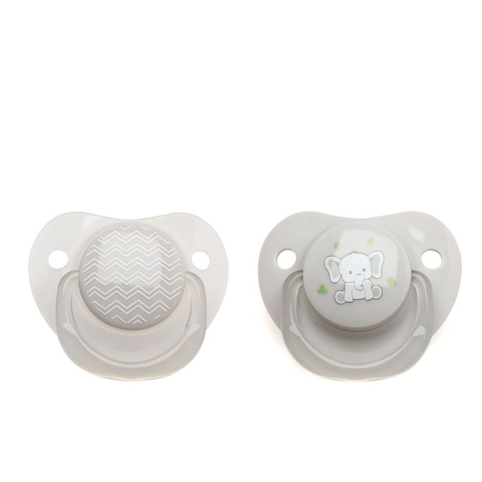 KioKids Set 2 Chupetes Ortodónticos Elefante Gris + 6 Meses Silicona Alta Calidad