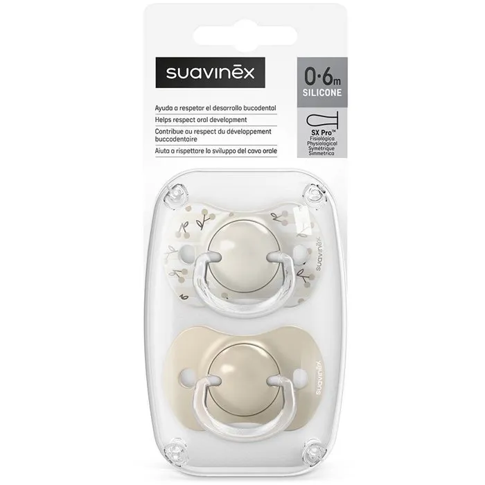 Suavinex SX Pro Birdies Juego de 2 Chupetes Simétricos para 0 a 6 Meses - Beige - AACMM30146