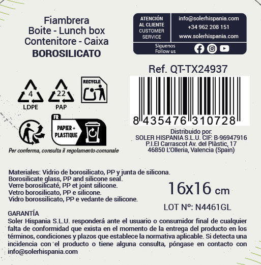 Inde Fiambrera Cuadrada Hermética Textury 750ml 16 x 16 x 7 cm (6 Unidades)