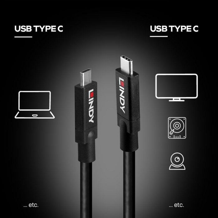 Lindy Cable Activo USB 3.2 Gen 2 C/C 8m Negro Soporte DP 1.4 hasta 10Gbps Power Delivery 100W Lindy Cable Activo USB 3.2 Gen 2 C/C 8m Negro Soporte DP 1.4 hasta 10Gbps Power Delivery 100W