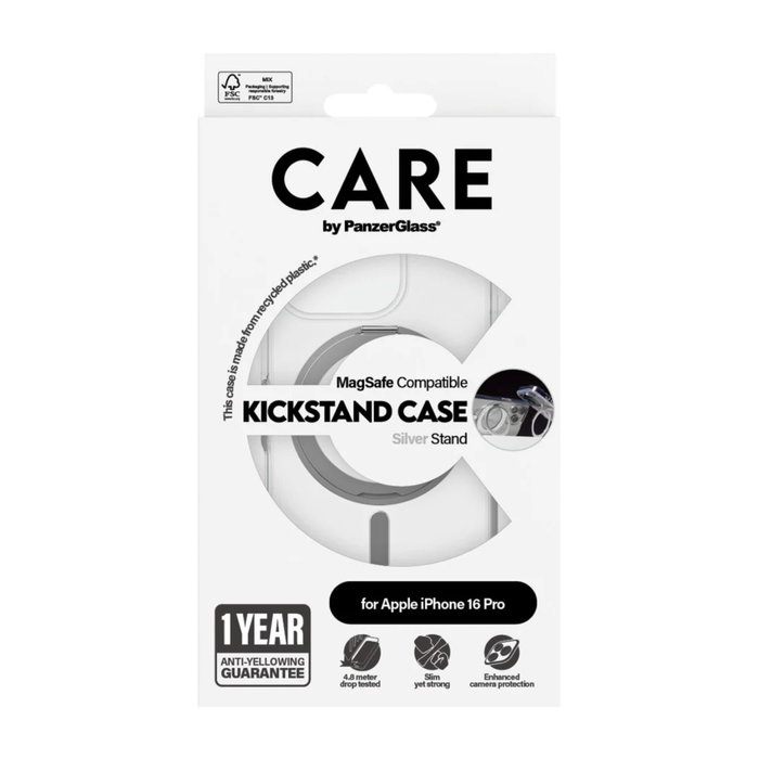 PanzerGlass CARE Feature Case con Soporte Plateado y MagSafe para iPhone 16 Pro