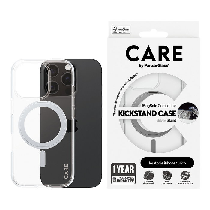 PanzerGlass CARE Feature Case Transparente con MagSafe para iPhone 16 Pro