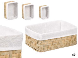 KIPIT Set de 3 Cestos Rectangulares Madera + Blanco