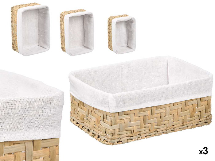 KIPIT Set de 3 Cestos Rectangulares Madera + Blanco KIPIT Set de 3 Cestos Rectangulares Madera + Blanco