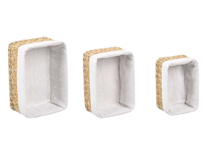 KIPIT Set de 3 Cestos Rectangulares Madera + Blanco KIPIT Set de 3 Cestos Rectangulares Madera + Blanco