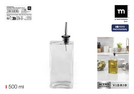 La Mediterranea Aceitera Vidrio con Tapón 500 ml 8.6 x 5.2 x 23.7 cm (24 Unidades)