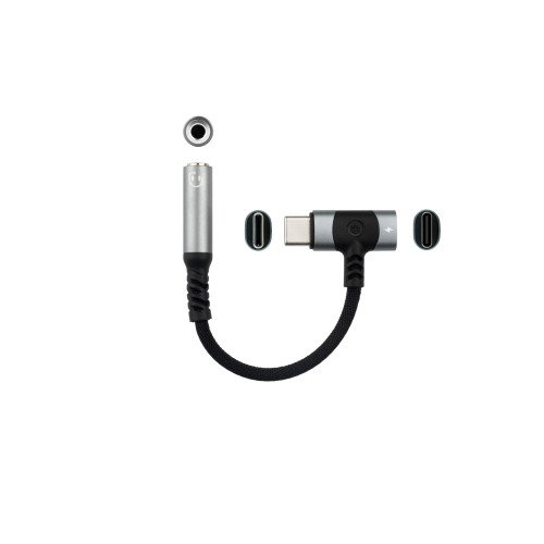Nanocable Adaptador USB-C a Jack 3.5 mm y USB-C de carga, 10 cm, Negro