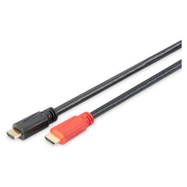 Digitus Cable HDMI de Alta Velocidad con Amplificador 30 Metros, Negro, 3D, 1920x1200 Pixeles, Conectores Chapados en Oro, Macho/Macho