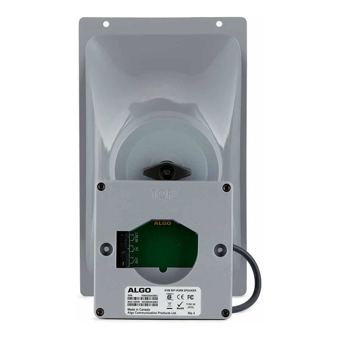 ALGO Altavoz IP Horn 8186, Altavoz para Exteriores IP66, 8W, Gris, Alámbrico, Alimentación PoE, 1 Vía, Montable en Techo/Pared