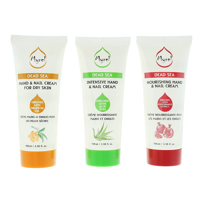 Set Myrel: Dead Sea, Hydration, Hand Cream, Aloe Vera, 100 ml + Dead Sea, Hydrating, Hand Cream, Pomegranate, 100 ml + Dead Sea, Hydrate, Hand Cream, 100 ml