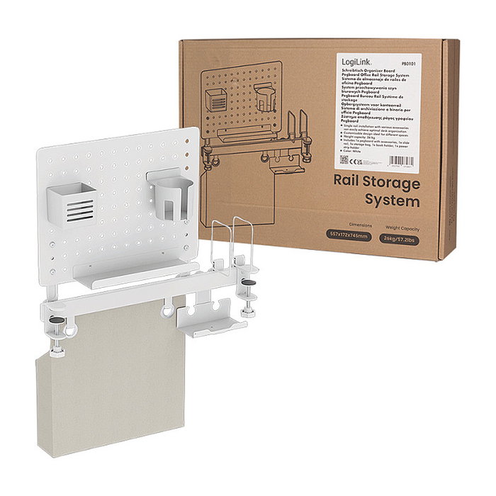 LogiLink Pegboard Office Rail Storage System, blanco