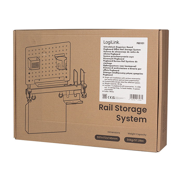 LogiLink Pegboard Office Rail Storage System, blanco
