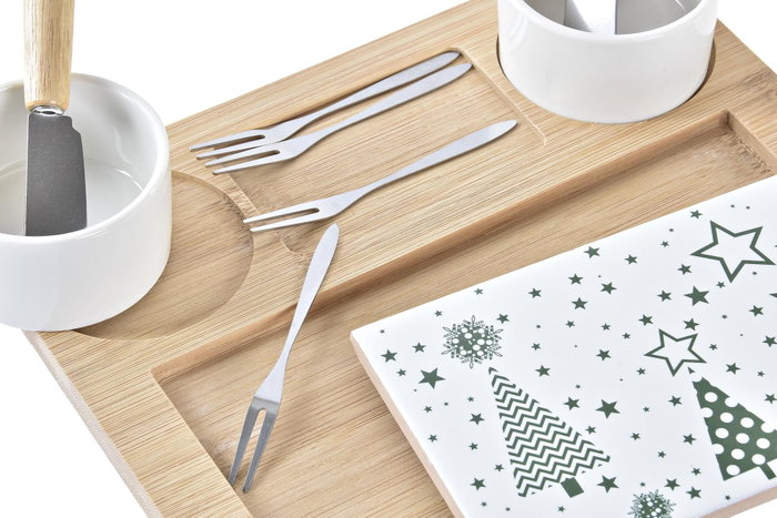 DKD Home Decor Set de Tabla para Aperitivo 10 Piezas de Bambú y Gres Verde