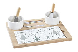 DKD Home Decor Set de Tabla para Aperitivo 10 Piezas de Bambú y Gres Verde