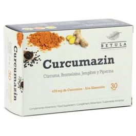 BETULA Curcumazin 30 Cápsulas con Cúrcuma, Bromelaína, Jengibre y Piperina para Vegetarianos
