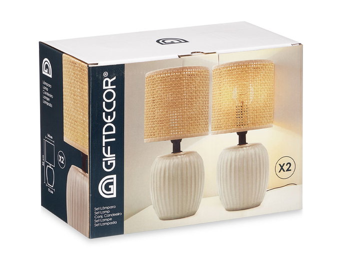 Giftdecor Set 2 Lamparas Sobremesa Blancas con Rayas 29x21.5x14.5 cm (Set de 6) Giftdecor Set 2 Lamparas Sobremesa Blancas con Rayas 29x21.5x14.5 cm (Set de 6)