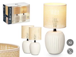 Giftdecor Set 2 Lamparas Sobremesa Blancas con Rayas 29x21.5x14.5 cm (Set de 6)