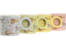 DKD Home Decor Mug Verde Rosa Porcelana New Bone Gatos 330ml 14 x 8.5 x 8.3 cm (12 Unidades)