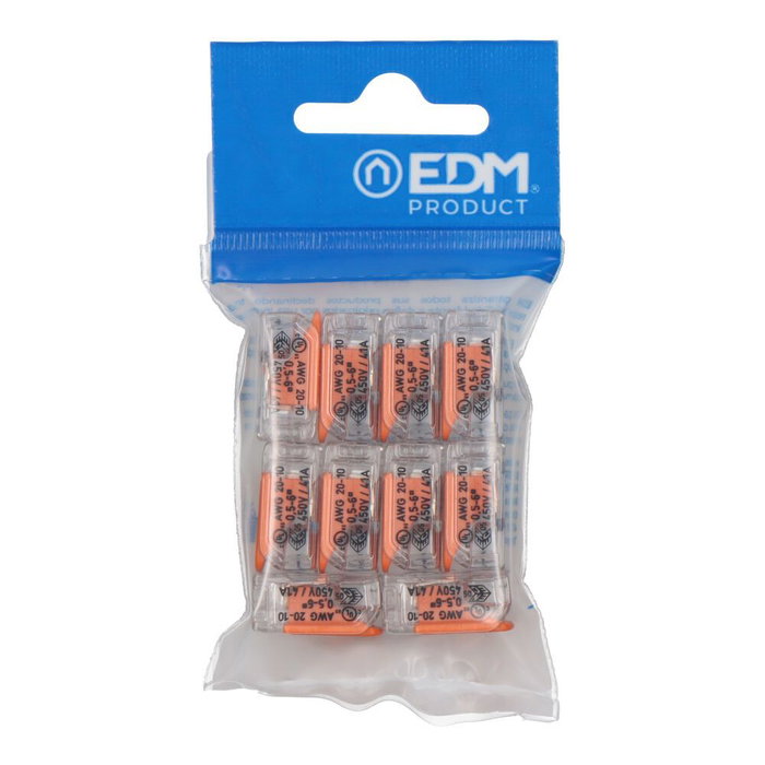 Wago Conector Rápido con Palanca 2 Vías, Ø 0.5-6 mm², 450V 41A, Transparente, Policarbonato, 10 Unidades