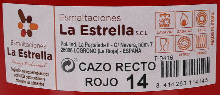La Estrella Cazo recto para cocina, 14 cm, color rojo, acero inoxidable con mango ergonómico. (6 Unidades)