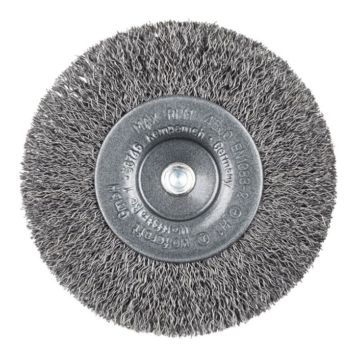 Wolfcraft Cepillo de Disco de Alambre de Acero ø100 x 16 mm, Vástago Hexagonal 6.35 mm (1/4"), 4500 RPM