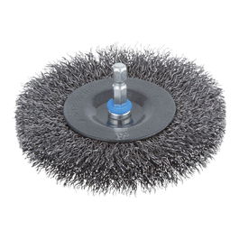 Wolfcraft Cepillo de Disco de Alambre de Acero ø100 x 16 mm, Vástago Hexagonal 6.35 mm (1/4"), 4500 RPM