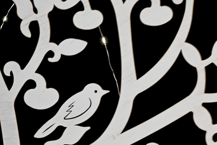 DKD Home Decor 2 x 40 x 40 cm Decoración de Pared Shabby Blanco LED Metal Árbol 13 LEDs