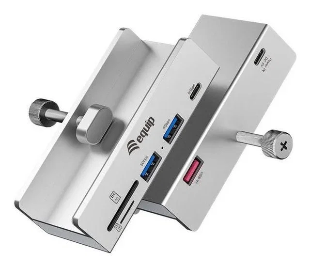 Equip Hub USB 3.2 Gen 1 con pinza ajustable, 5 puertos y lector de tarjetas, Aluminio Equip Hub USB 3.2 Gen 1 con pinza ajustable, 5 puertos y lector de tarjetas, Aluminio