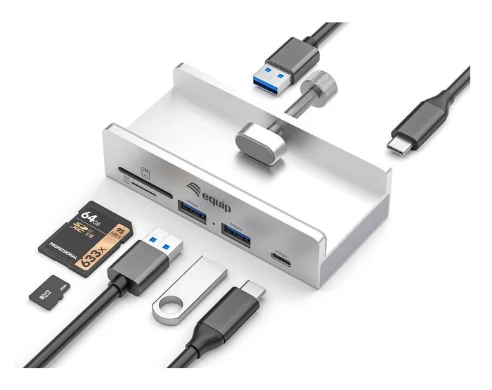 Equip Hub 128968 con 5 puertos, USB-A, USB-C y lectores de tarjetas