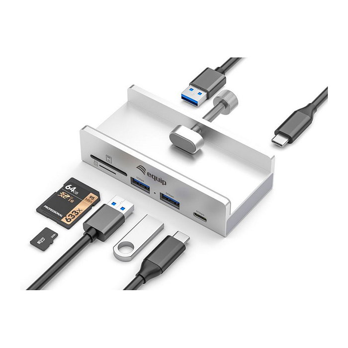 Equip Hub USB-C 128968 2xUSB-A 1xUSB-C 1xSD 1xTF Clip Ajustable