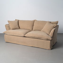 Sofá 3 Plazas Beige Oscuro Tejido 221 X 103 X 72 cm