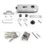 Emuca Cerradura para puerta de cristal con marco de madera, bombillo con llaves, puerta vidrio 8-12mm, acero y aluminio, anodizado mate