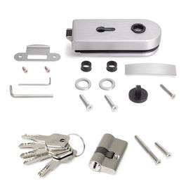 Emuca Cerradura para puerta de cristal con marco de madera, bombillo con llaves, puerta vidrio 8-12mm, acero y aluminio, anodizado mate